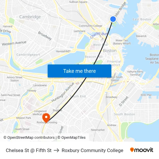 Chelsea St @ Fifth St to Roxbury Community College map