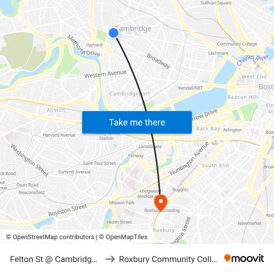 Felton St @ Cambridge St to Roxbury Community College map