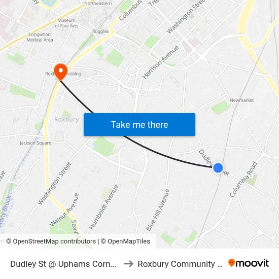 Dudley St @ Uphams Corner Station to Roxbury Community College map