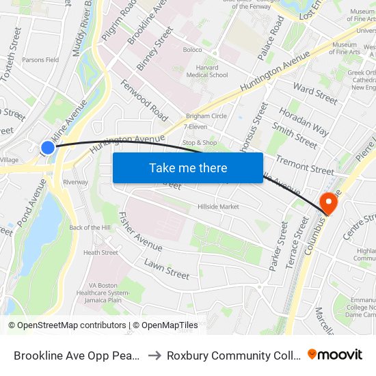 Brookline Ave Opp Pearl St to Roxbury Community College map