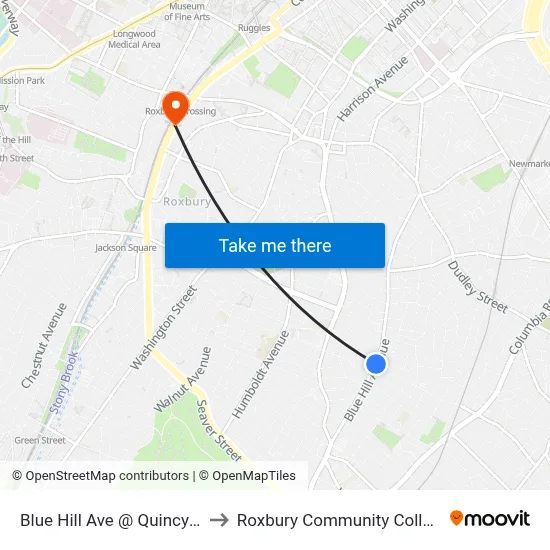 Blue Hill Ave @ Quincy St to Roxbury Community College map