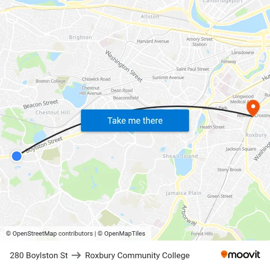 280 Boylston St to Roxbury Community College map