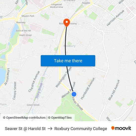 Seaver St @ Harold St to Roxbury Community College map
