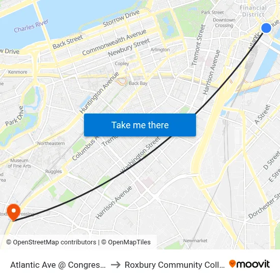 Atlantic Ave @ Congress St to Roxbury Community College map