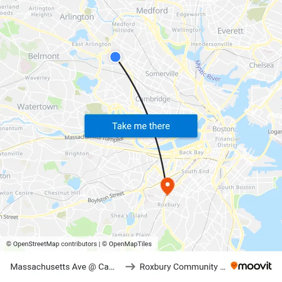 Massachusetts Ave @ Cameron Ave to Roxbury Community College map