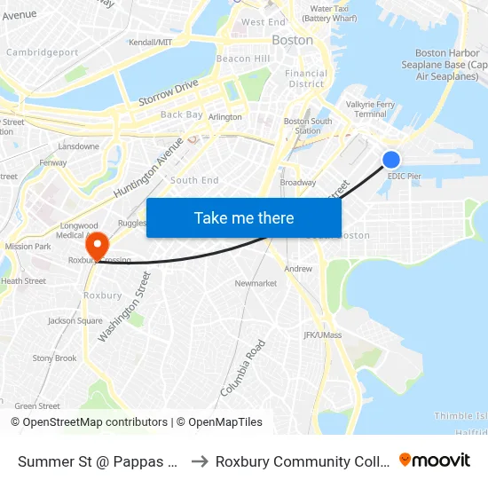 Summer St @ Pappas Way to Roxbury Community College map