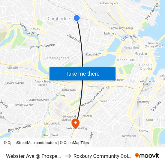 Webster Ave @ Prospect St to Roxbury Community College map