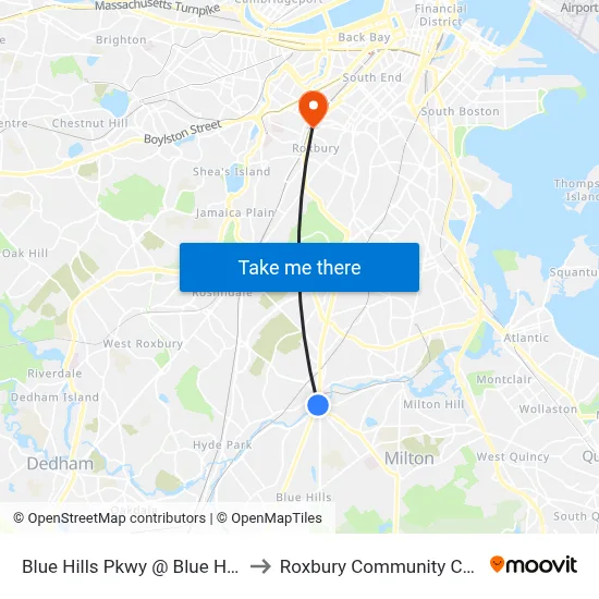 Blue Hills Pkwy @ Blue Hill Ave to Roxbury Community College map
