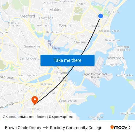 Brown Circle Rotary to Roxbury Community College map