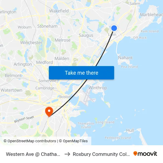 Western Ave @ Chatham St to Roxbury Community College map