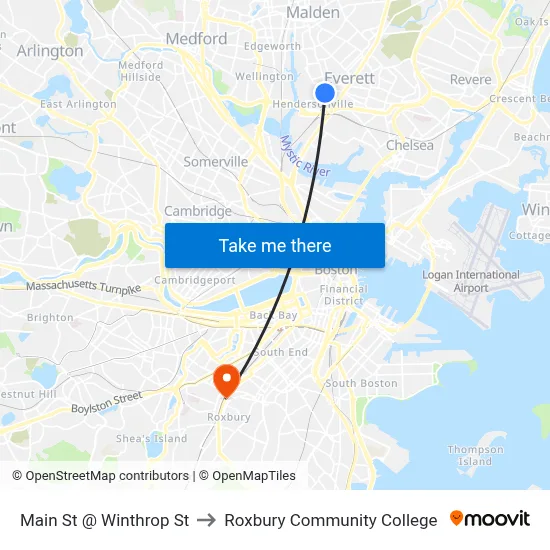 Main St @ Winthrop St to Roxbury Community College map