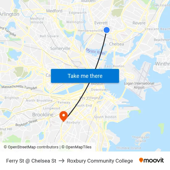 Ferry St @ Chelsea St to Roxbury Community College map