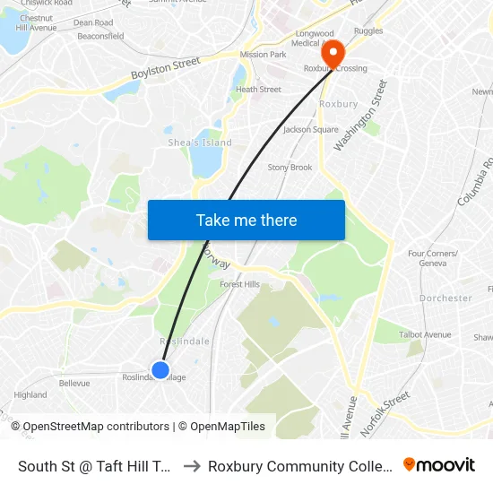 South St @ Taft Hill Terr to Roxbury Community College map