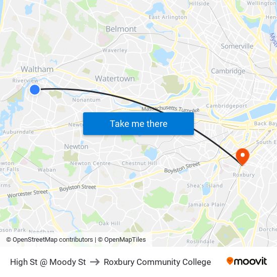 High St @ Moody St to Roxbury Community College map