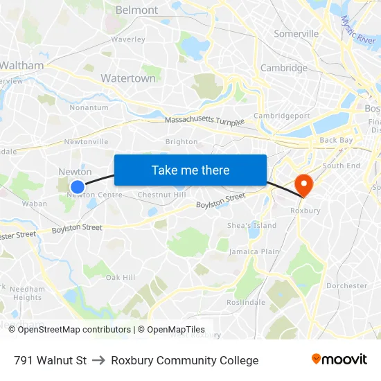 791 Walnut St to Roxbury Community College map
