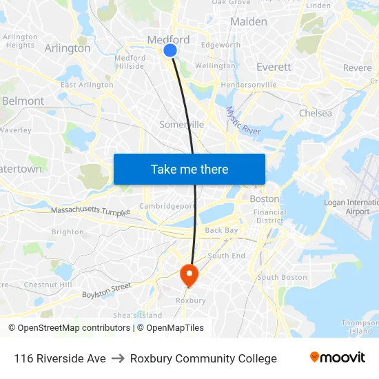 116 Riverside Ave to Roxbury Community College map