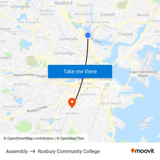 Assembly to Roxbury Community College map