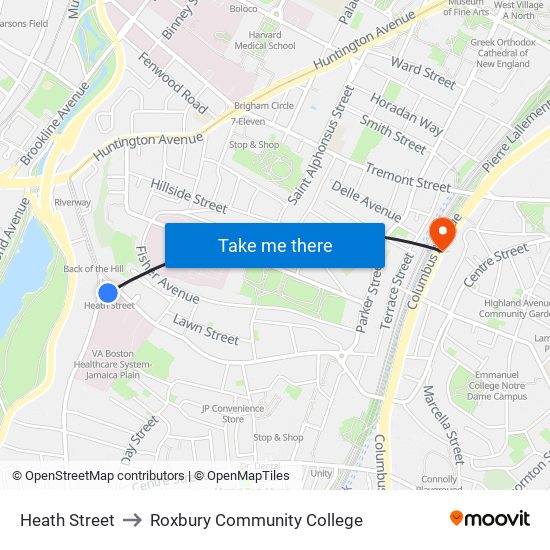 Heath Street to Roxbury Community College map