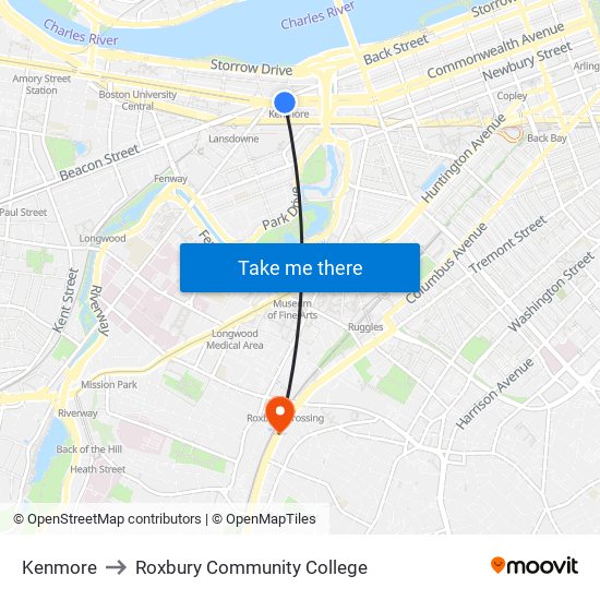 Kenmore to Roxbury Community College map