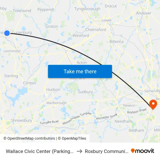 Wallace Civic Center (Parking Lot), Fitchburg to Roxbury Community College map