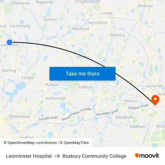 Leominster Hospital to Roxbury Community College map