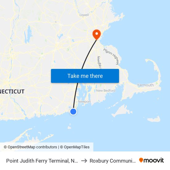 Point Judith Ferry Terminal, Narragansett, Ri to Roxbury Community College map