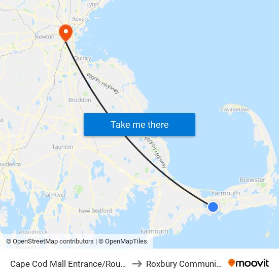 Cape Cod Mall Entrance/Route 28, Hyannis to Roxbury Community College map