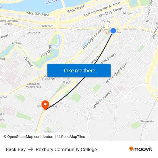 Back Bay to Roxbury Community College map