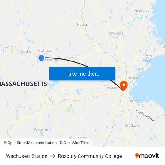 Wachusett Station to Roxbury Community College map