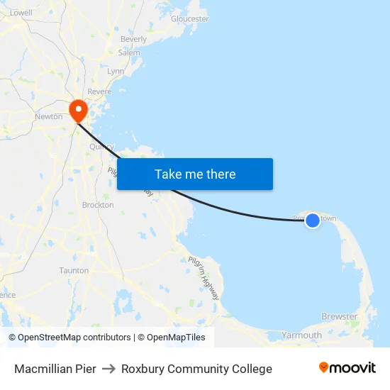 Macmillian Pier to Roxbury Community College map