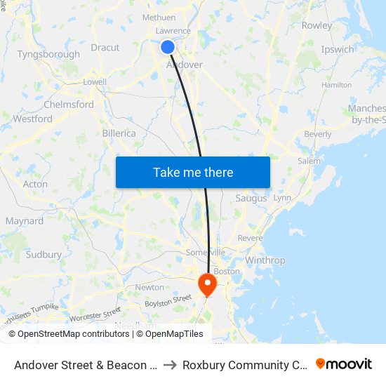 Andover Street & Beacon Street to Roxbury Community College map