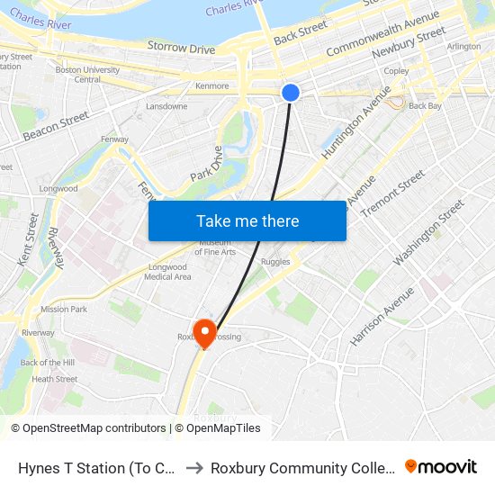 Hynes T Station (To Crc) to Roxbury Community College map