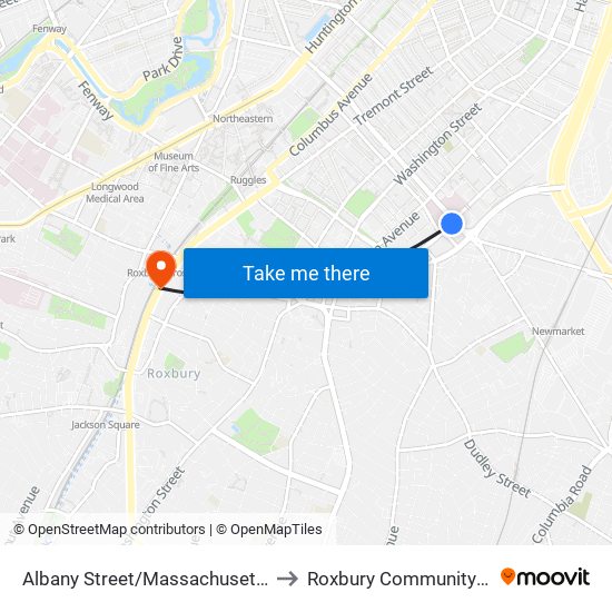 Albany Street/Massachusetts Avenue to Roxbury Community College map