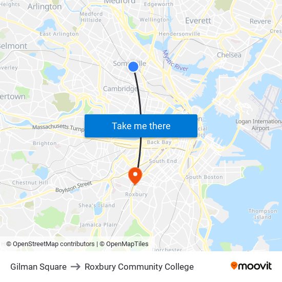 Gilman Square to Roxbury Community College map