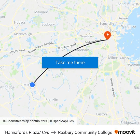 Hannafords Plaza/ Cvs to Roxbury Community College map