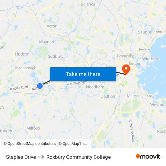 Staples Drive to Roxbury Community College map