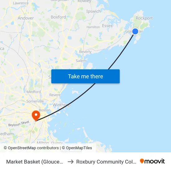 Market Basket (Gloucester) to Roxbury Community College map