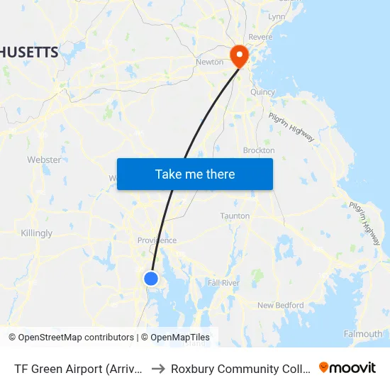 TF Green Airport (Arrivals) to Roxbury Community College map