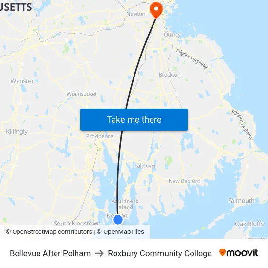 Bellevue After Pelham to Roxbury Community College map