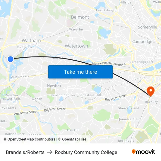 Brandeis/Roberts to Roxbury Community College map