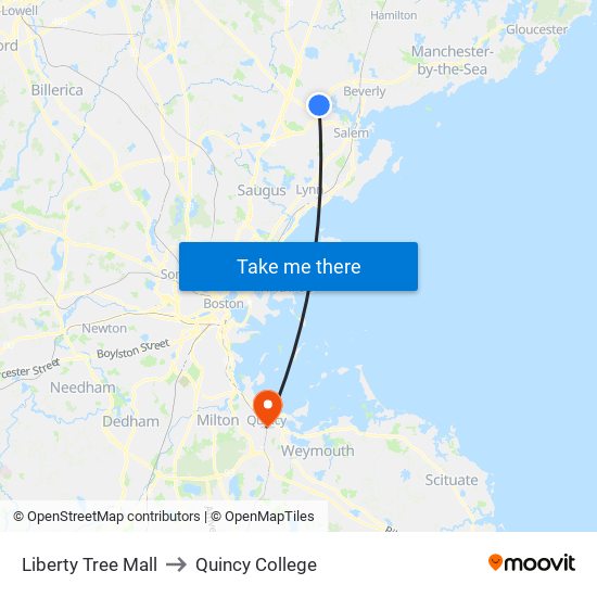 Liberty Tree Mall to Quincy College map