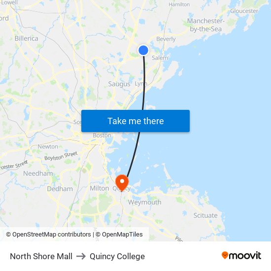 North Shore Mall to Quincy College map