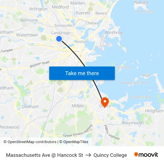 Massachusetts Ave @ Hancock St to Quincy College map