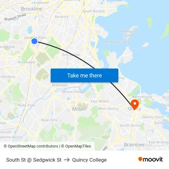 South St @ Sedgwick St to Quincy College map
