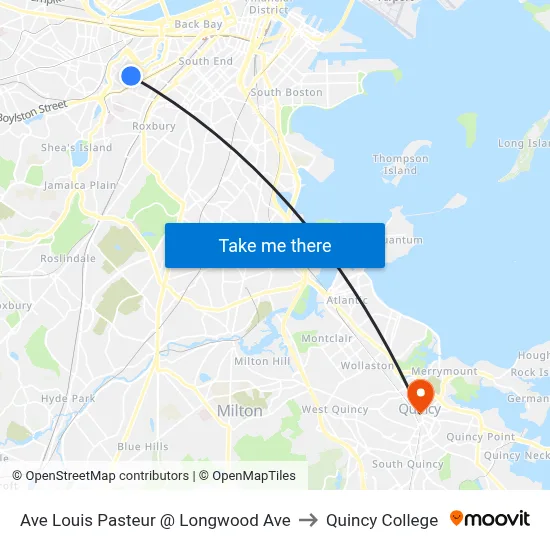 Ave Louis Pasteur @ Longwood Ave to Quincy College map