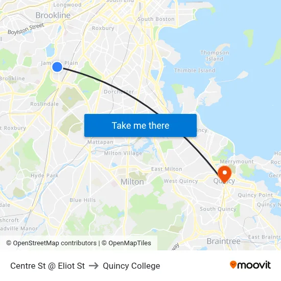 Centre St @ Eliot St to Quincy College map