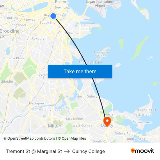Tremont St @ Marginal St to Quincy College map