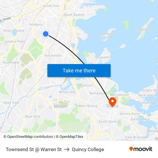 Townsend St @ Warren St to Quincy College map