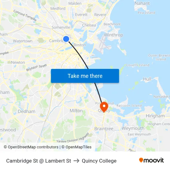 Cambridge St @ Lambert St to Quincy College map