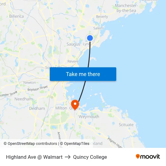 Highland Ave @ Walmart to Quincy College map